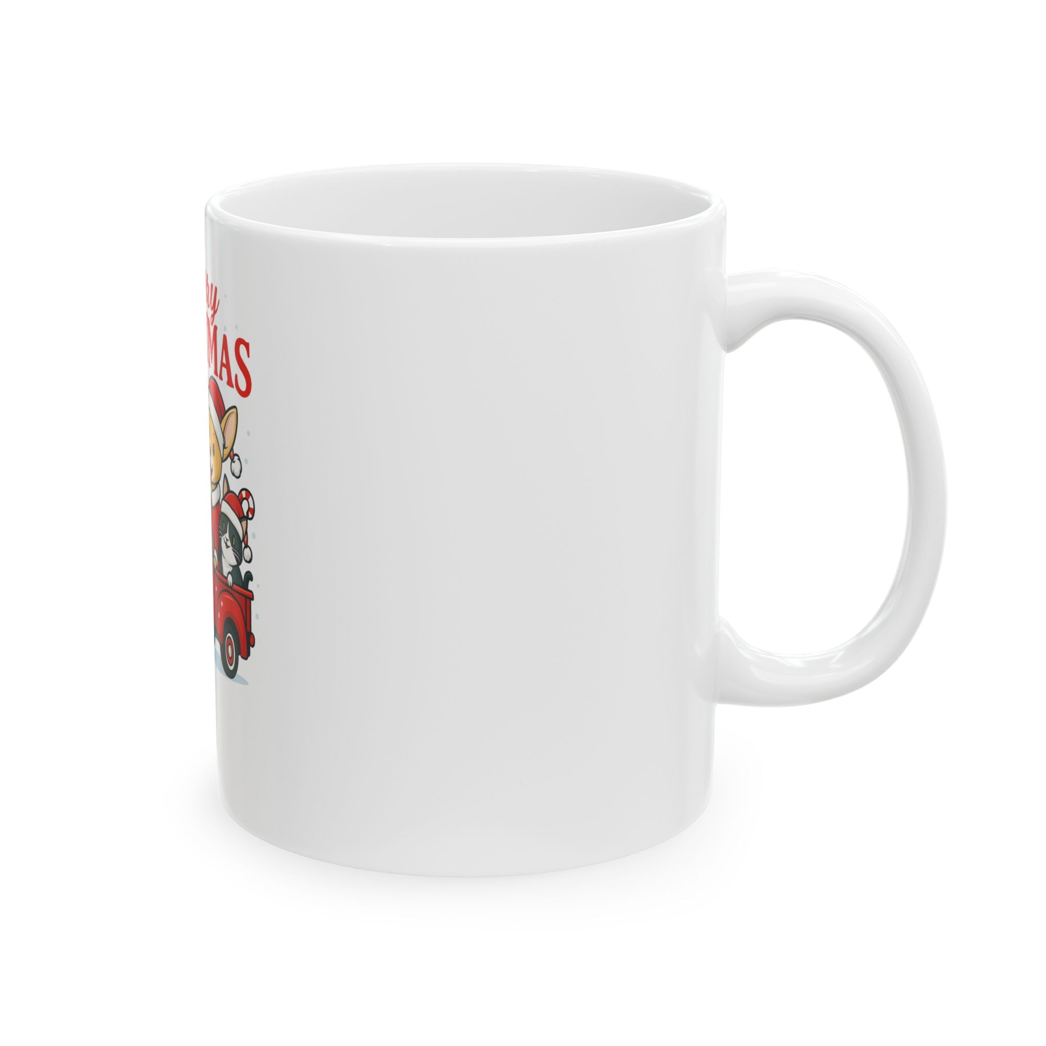 Merry Christmas Santa and Corgi in Red Truck Mug | Ceramic Coffee Cup