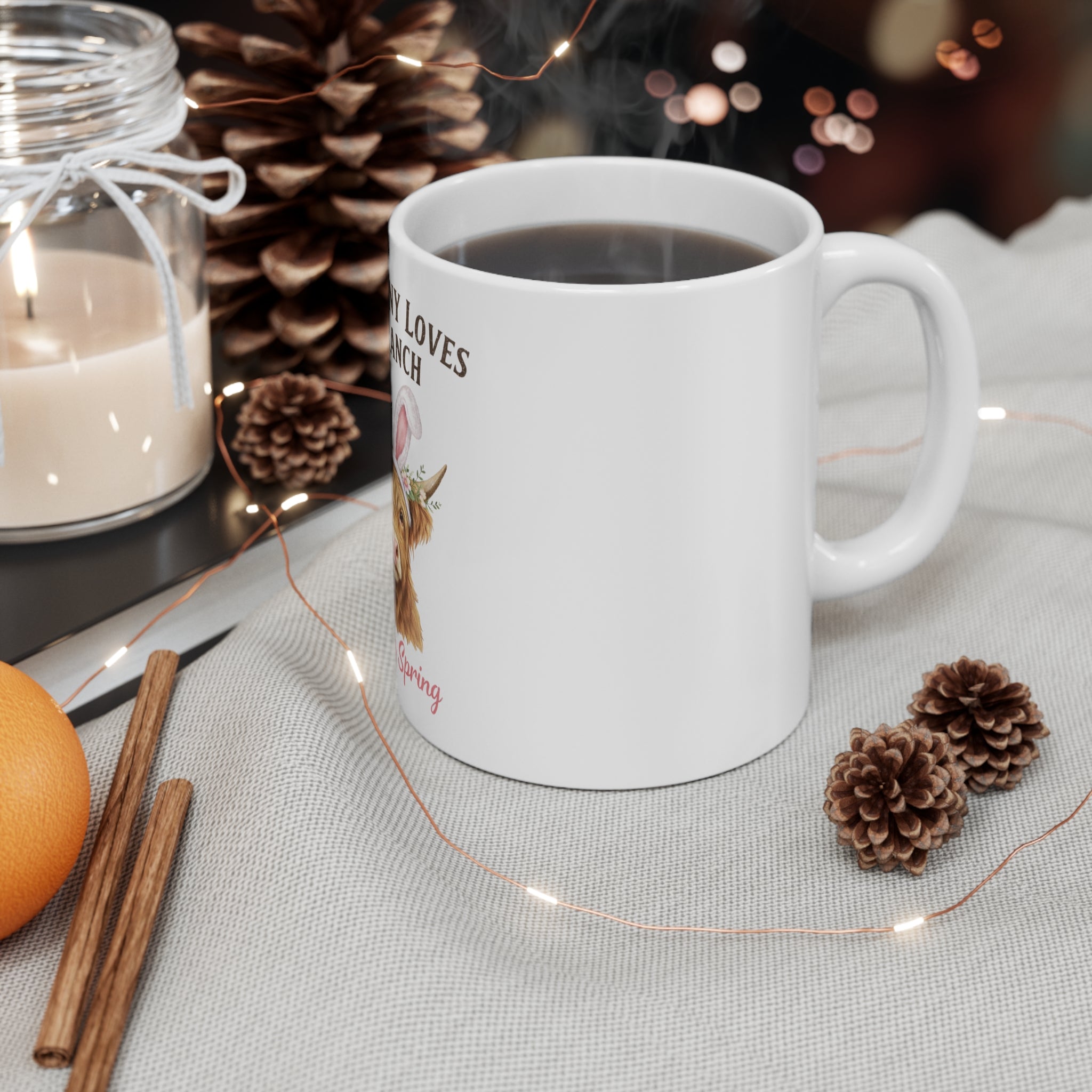 Some Bunny Loves the Ranch Mug | Highland Cow with Bunny Ears, Spring