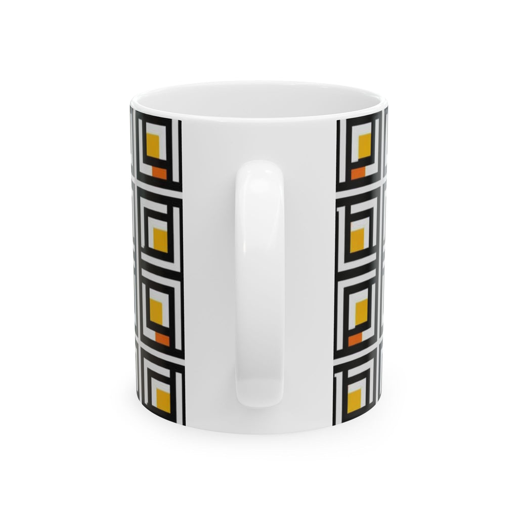 Vintage Elite Society Collection  Tile Ceramic Mug — Black, Yellow & Orange Pattern (11oz/15oz)