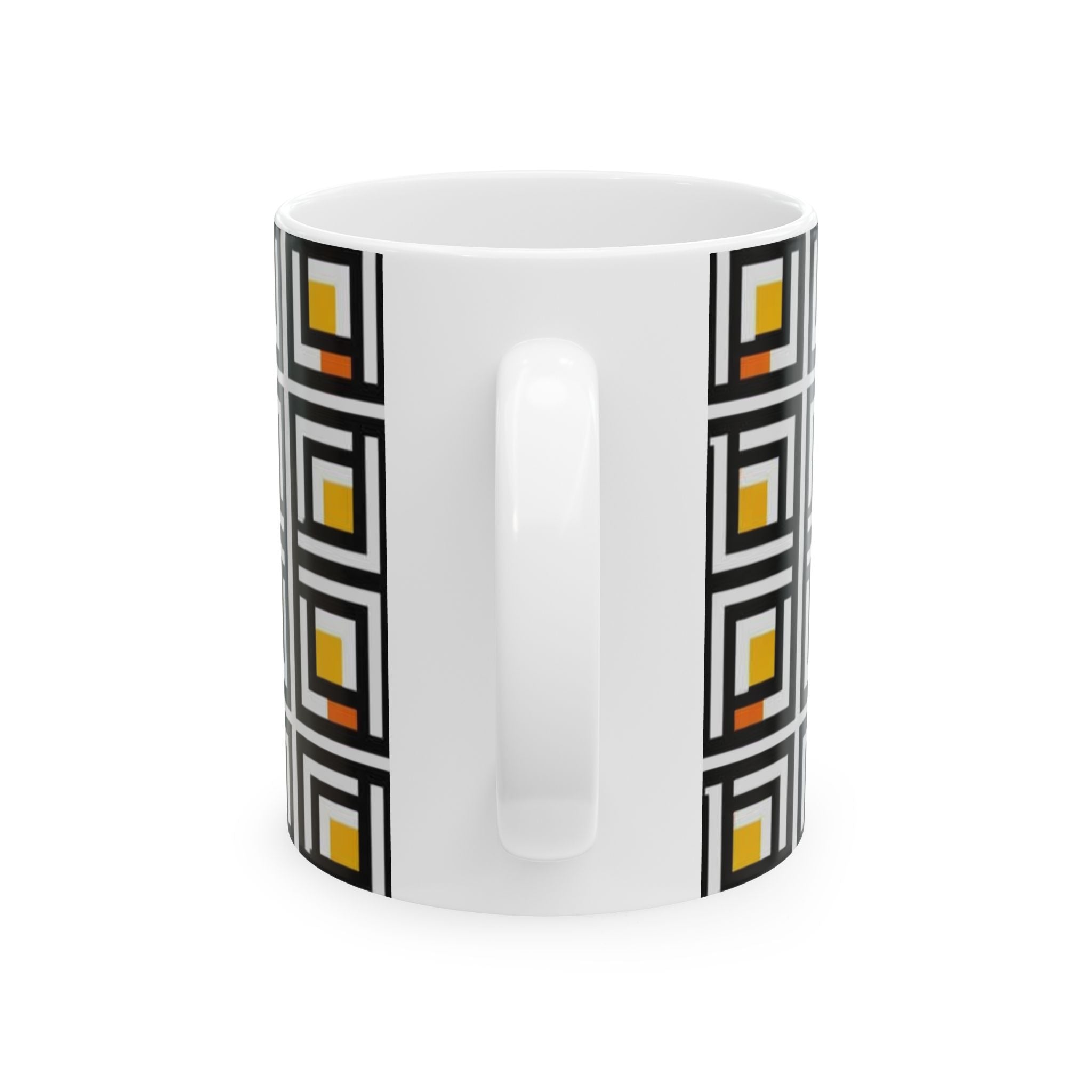 Vintage Elite Society Collection  Tile Ceramic Mug — Black, Yellow & Orange Pattern (11oz/15oz)