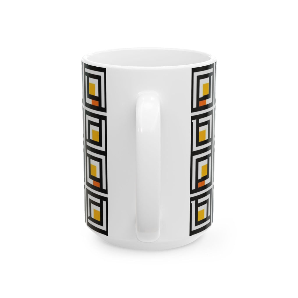 Vintage Elite Society Collection  Tile Ceramic Mug — Black, Yellow & Orange Pattern (11oz/15oz)