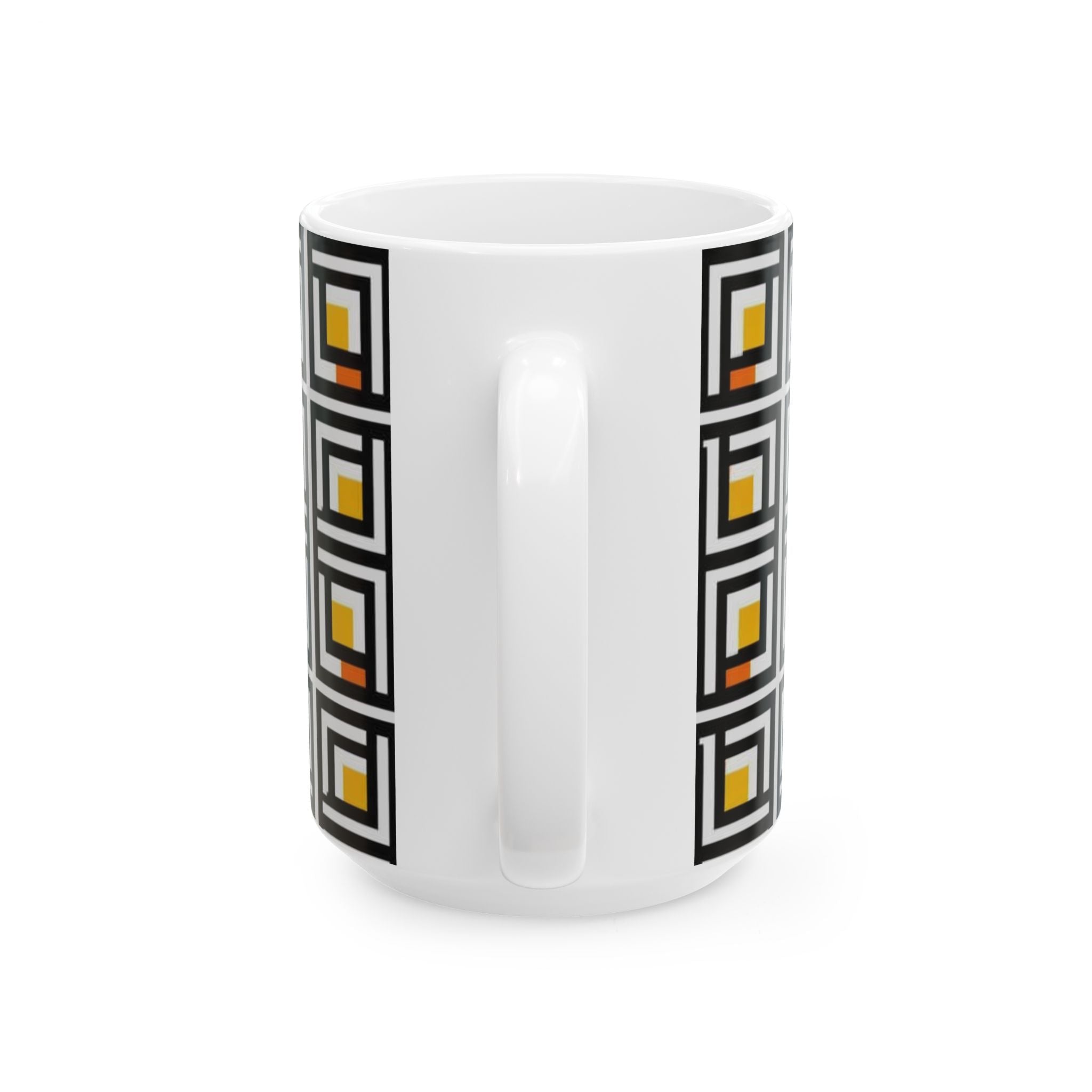 Vintage Elite Society Collection  Tile Ceramic Mug — Black, Yellow & Orange Pattern (11oz/15oz)