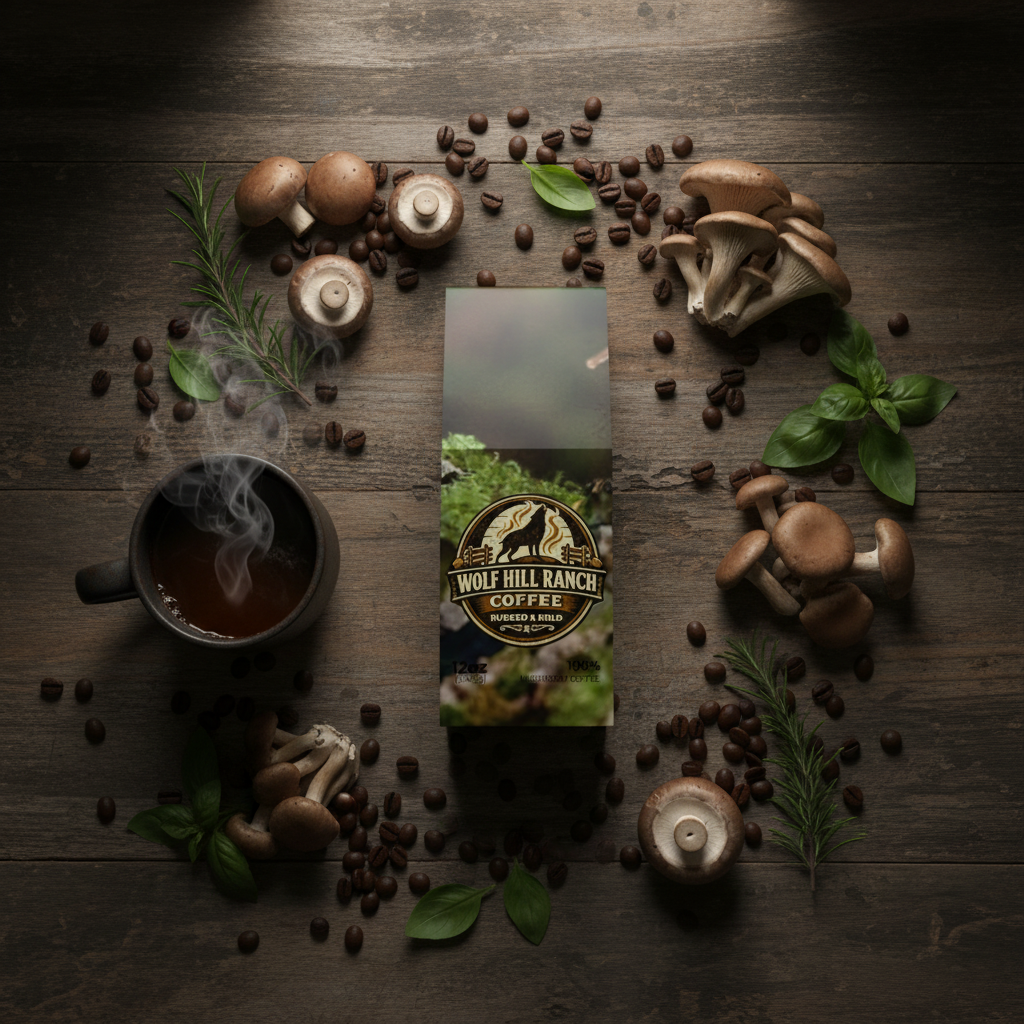 Flat Lay with Mushrooms & Coffee Beans